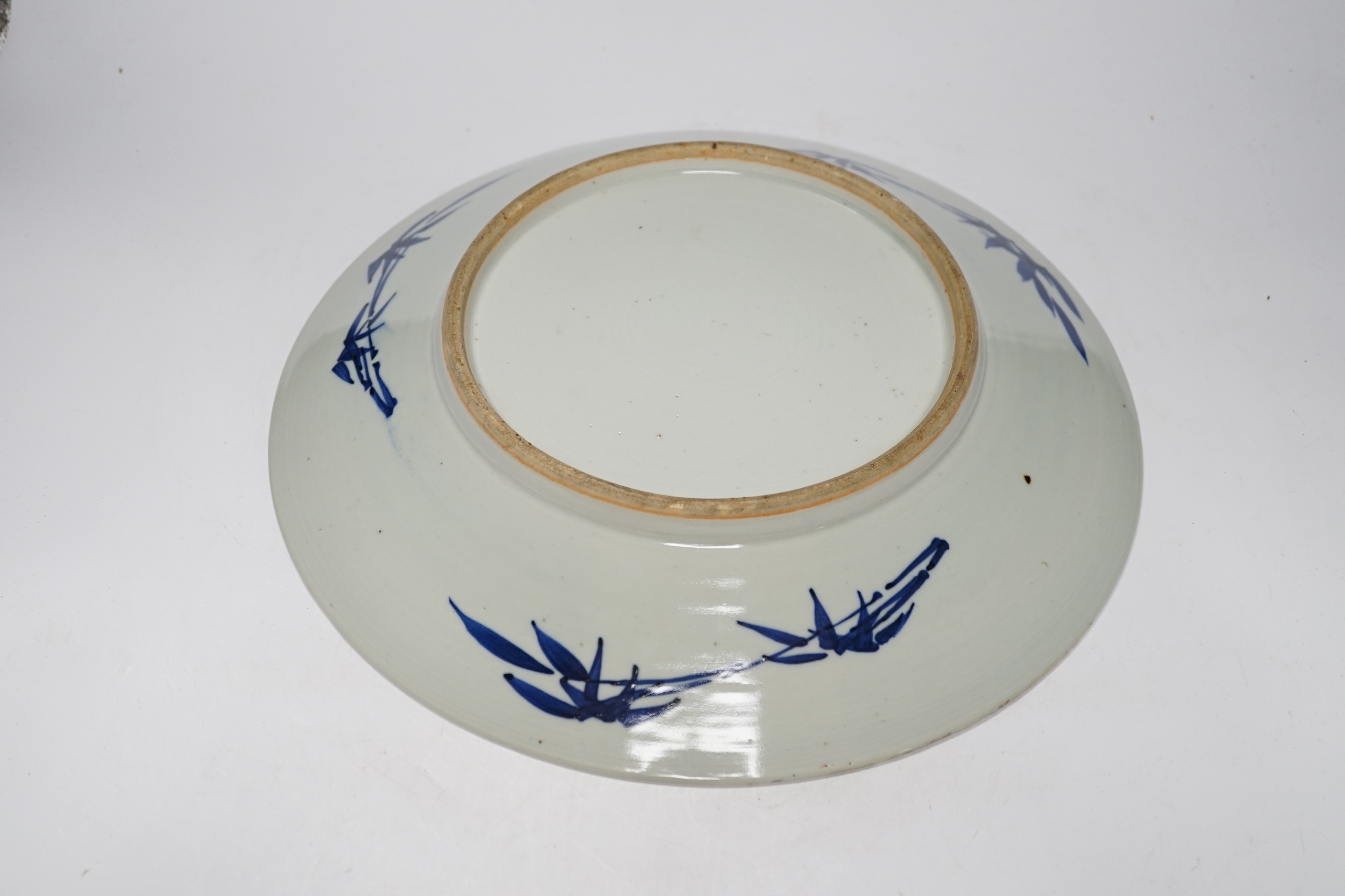 A 19th century Chinese blue and white Prunus dish, 33cm diameter